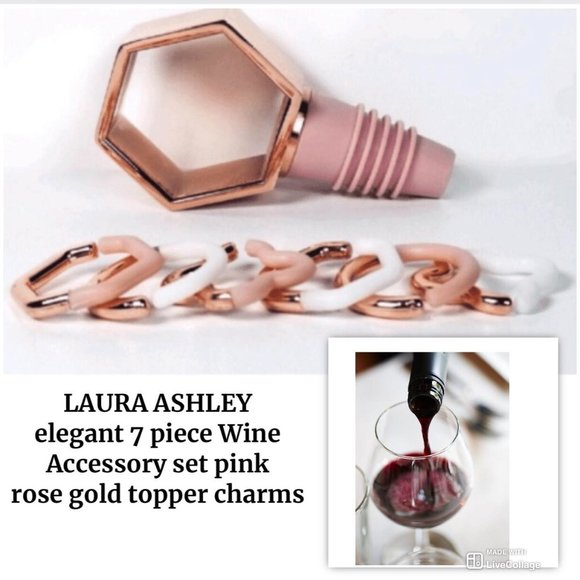 Laura Ashley Other - 7 pcs Wine Accessory Set Charms Stopper Gif Box New